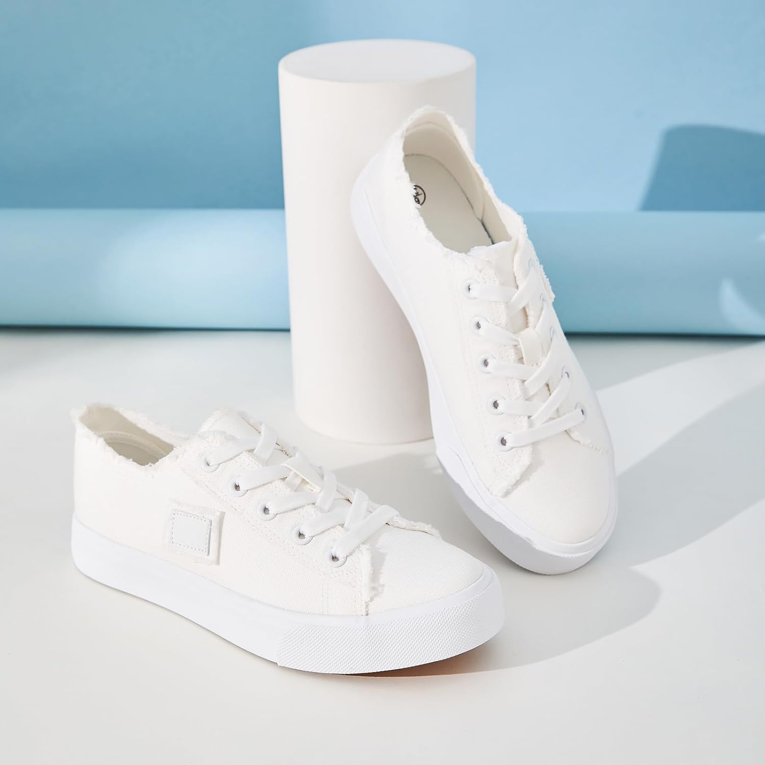 BENPAO Women's White Canvas Shoes Black Canvas Fashion Sneakers for Women Comfortable Casual Tennis Shoes Low Top Walking Shoes - Image 3