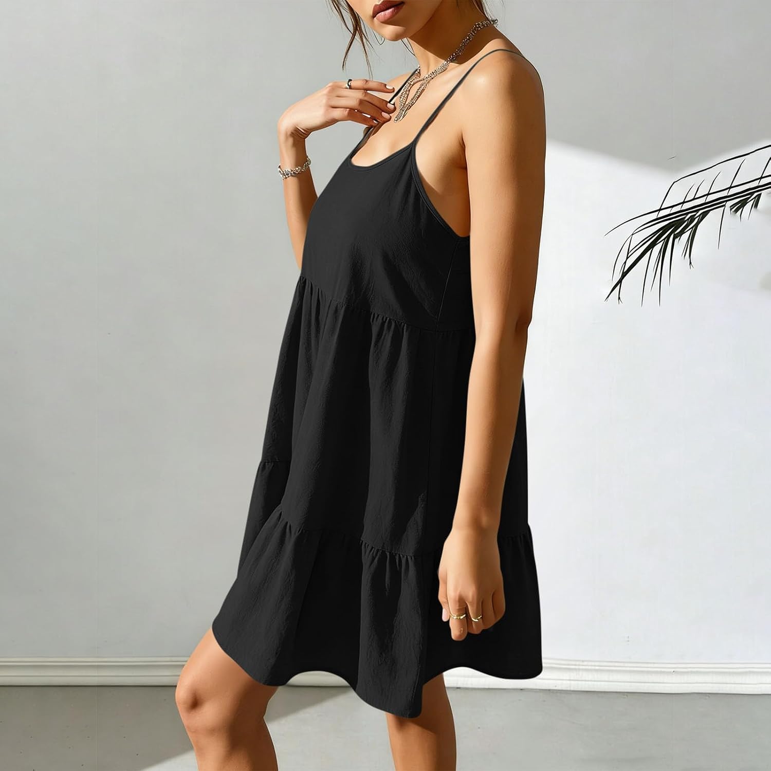 Babydoll Dress for Women Spaghetti Strap Swing Dresses Sleeveless Short Flowy Dress Summer Beach Vacation Sundress