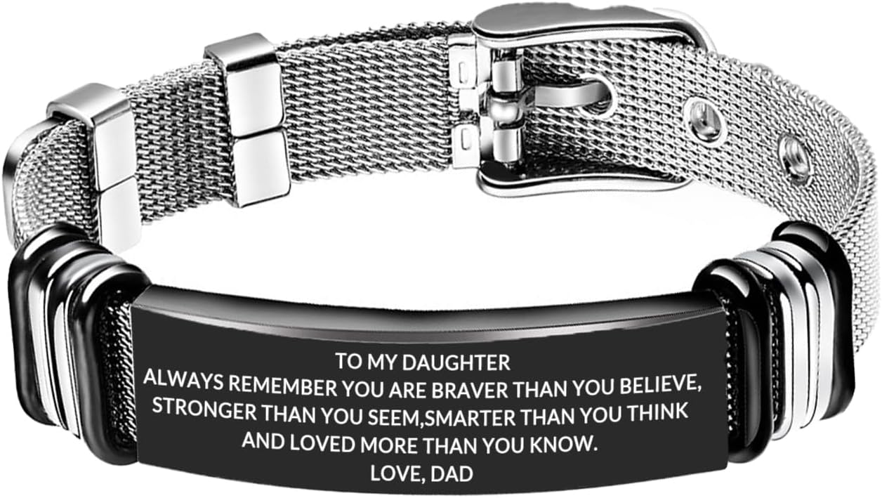 To My Daughter Bracelet Inspirational Stainless Steel Bracelets Birthday Graduation Gifts for Daughter from Mom Dad(Black)