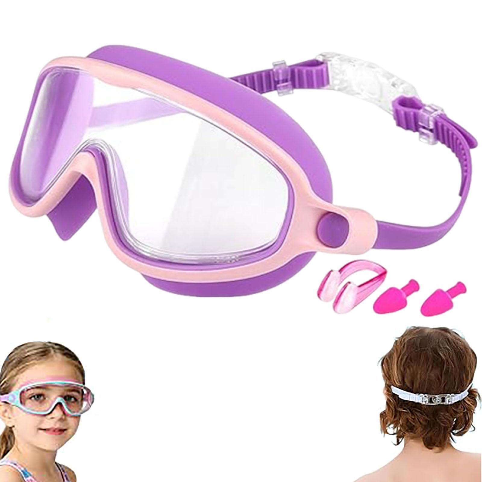 Tiba toes Clip-On Swim Goggles, TibatoesGoggles Kids, Clip on Swimming Goggles Kids, 180° Wide Angle Vision, No Leaks & No Fog, With Nose Clip and Earplugs, For Pool Outdoor Swimming (#A)