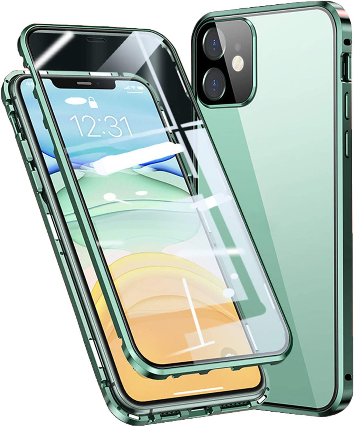 Coque magnétique pour iPhone 12 et 12 Pro avec verre double face vert - 7