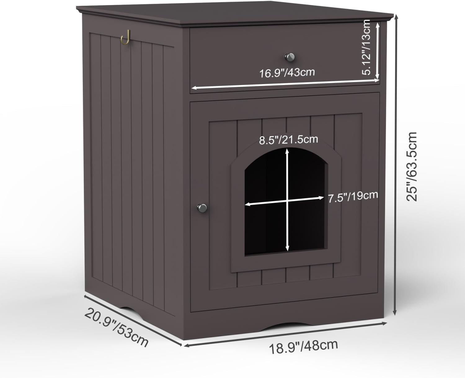 Wooden Pet House Cat Litter Box Enclosure with Drawer, Side Table, Indoor Pet Crate, Cat Home Nightstand (Brown)