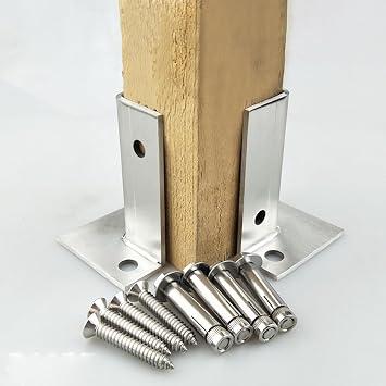 Adjustable Post Base for Concrete, 2 4 Pcs Wood Fence Pergola Brackets/ Half Column Anchor for Deck Railing Mailbox, Heavy Duty Silver Square Posts Sleeve  Color 2 PCS , Size 40x40x100mm/1.6x1.6x