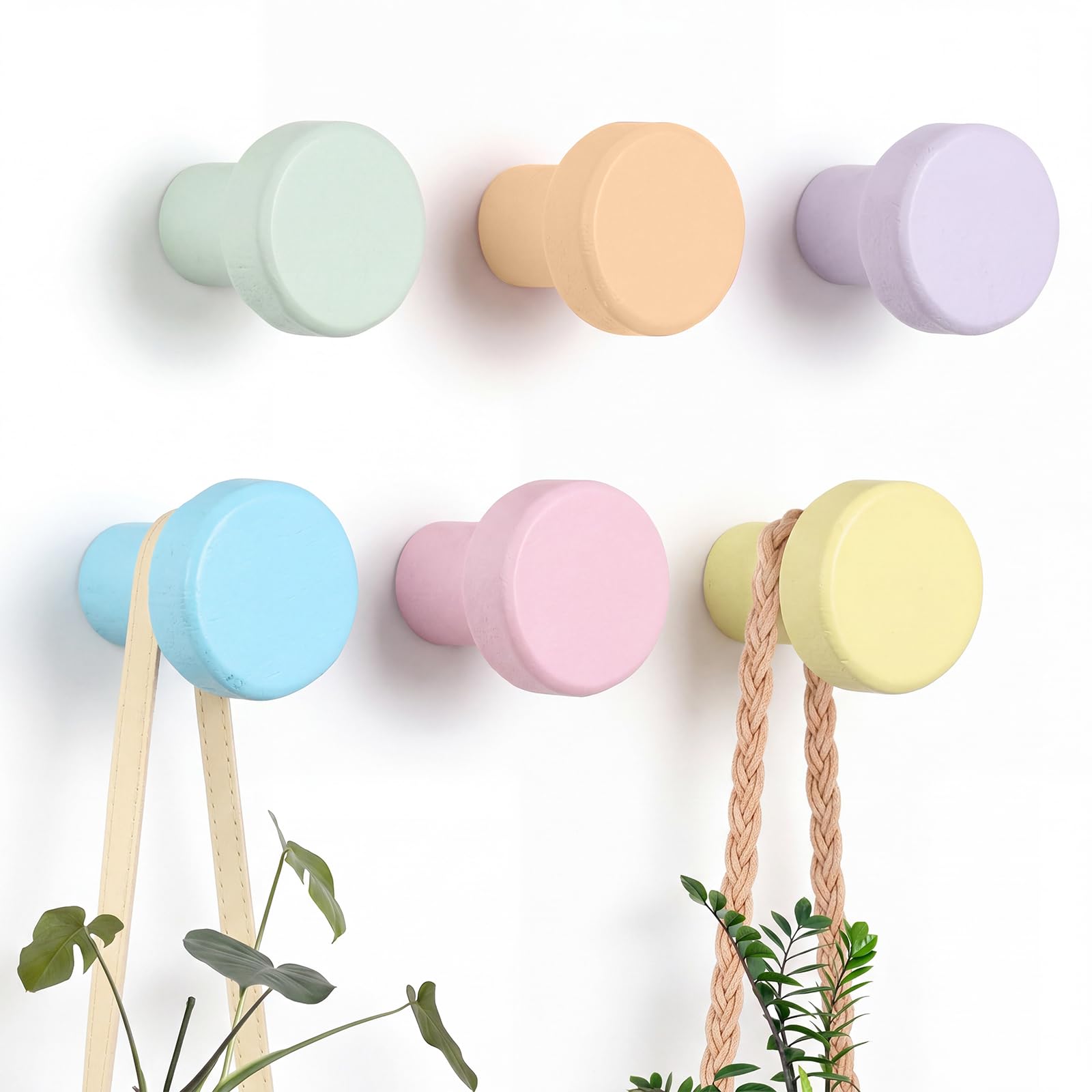 Photo 1 of Fiwochic Wooden Coat Hooks - Colorful Round Wall Rack (Set of 6)