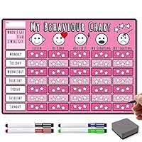 TMS Behaviour Chart for Children A3 | Magnetic Star Chart for Inspiring Good Behaviour in Toddlers and Kids, Boys and Girls | with 4 Magnetic Coloured Dry Wipe Pens! (Pink, Star Chart)