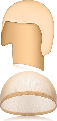 Miniatura 8 de Syhood 2 piezas de gorra calva de látex para Halloween, gorra de peluca de cabeza calva, sombrero calvo, disfraz de cosplay para adultos (blanco,