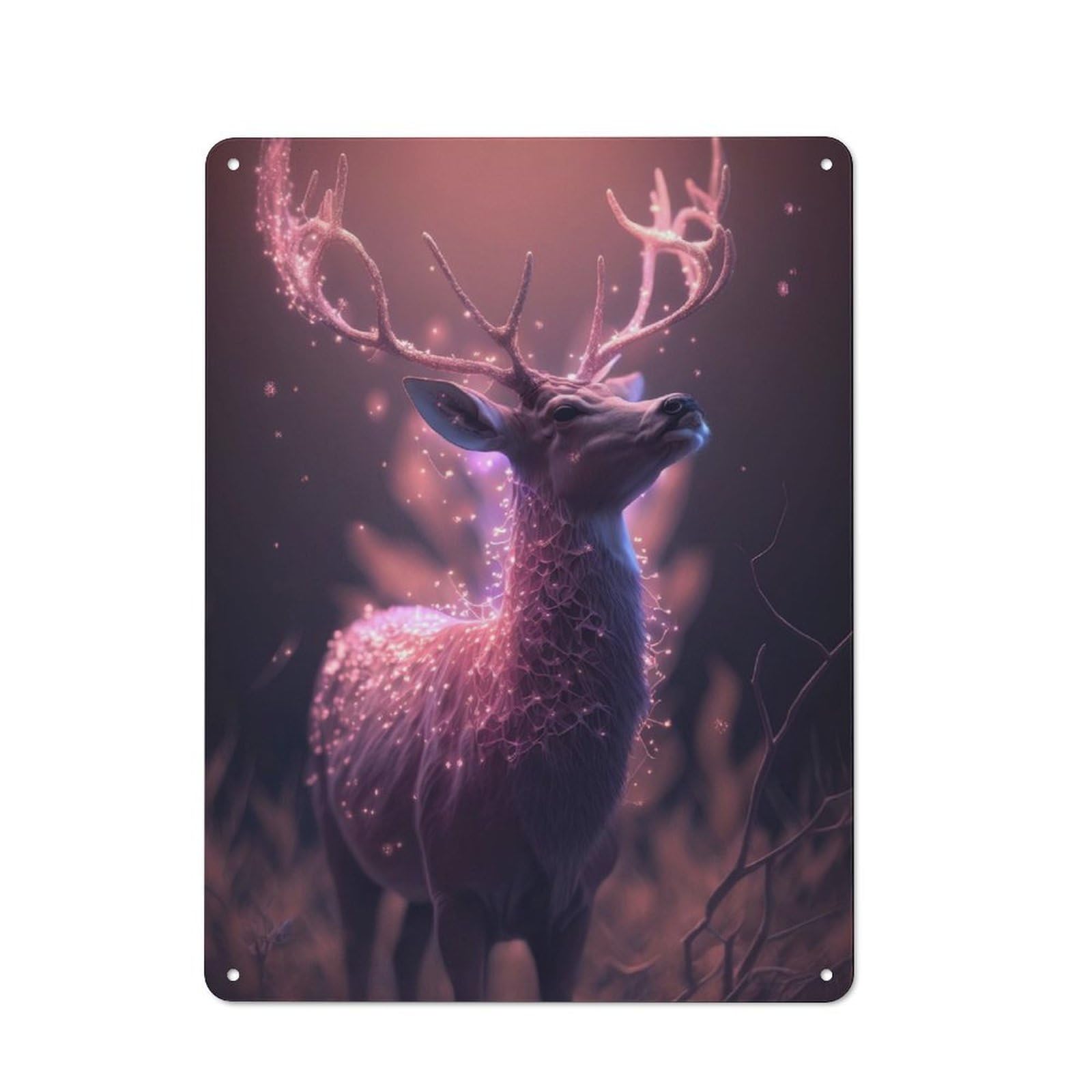 Tin Wall Plaque 40x30cm with Pink Fantasy Deer Glow for Garage Or Workshop, for An Autumn Wall Display in Garage And Workshop