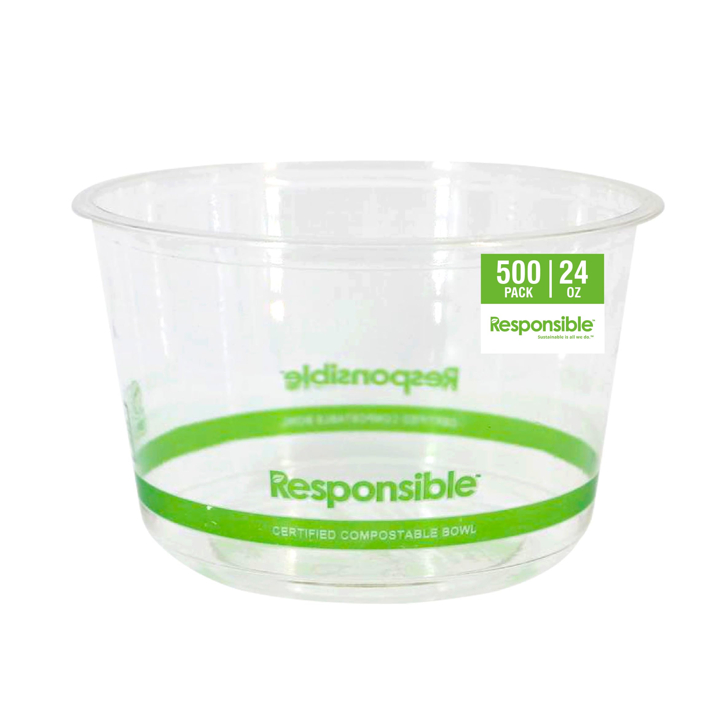 24 oz Clear Round Deli Container by Responsible Products – 24 oz, 24.0 fluid_ounces, Clear, Pack of 500, Model RP-PLARDC24-117-500