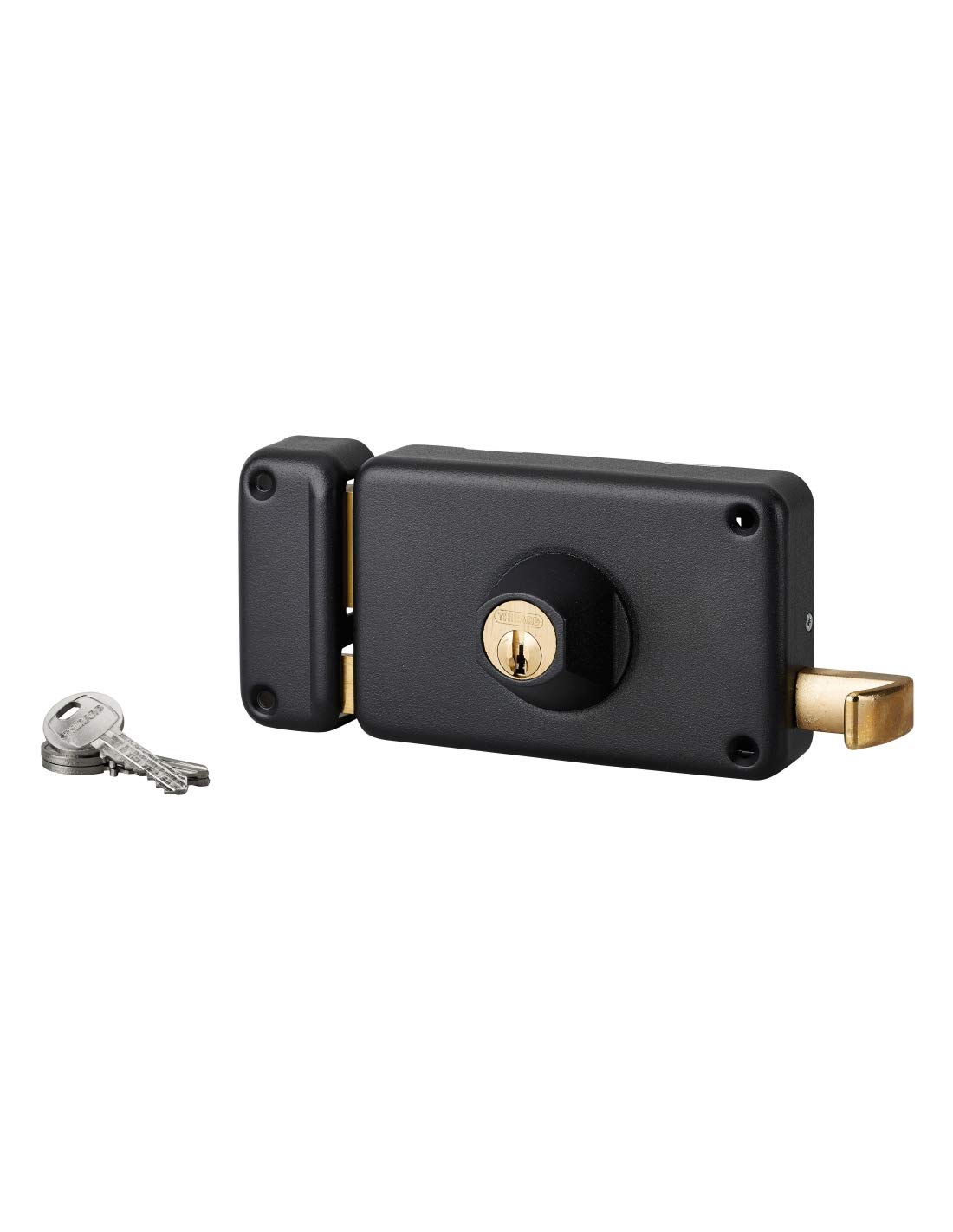 THIRARD - Serrure Horizontale en Applique Double Entrée à Tirage pour Porte d'Entrée - Gauche - Axe 70 mm - 140 x 88 mm - Noir - 3 Clés - Coffre et Gâche Acier Embouti - Mécanisme à 2 Tours