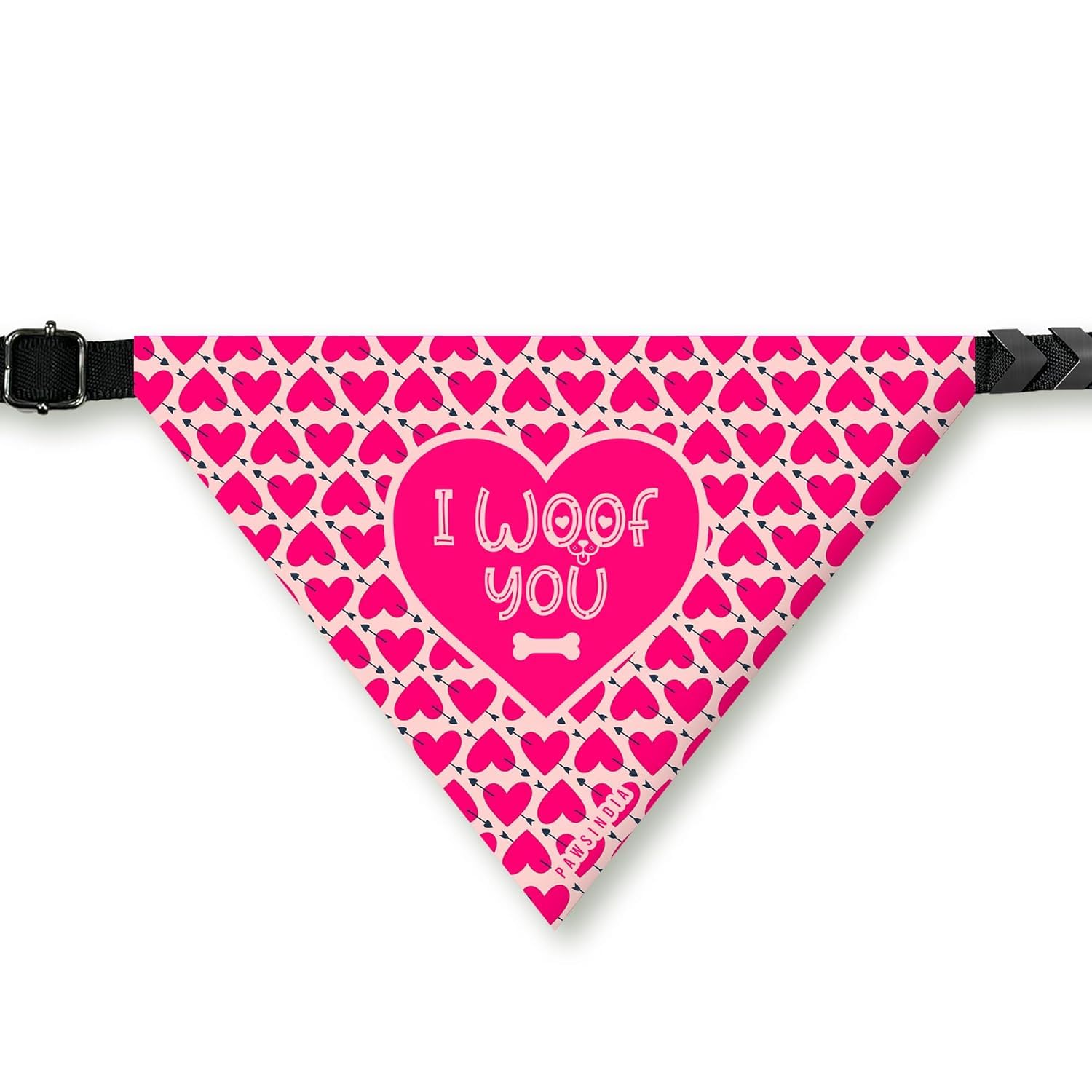 PawsIndia Dog Bandana with Collar Small Medium Large Dogs & Cats 100% Adjustable with Buckle Stretchable Fabric I Woof You (B0CV3Z91K7) Amazon Price History, Amazon Price Tracker