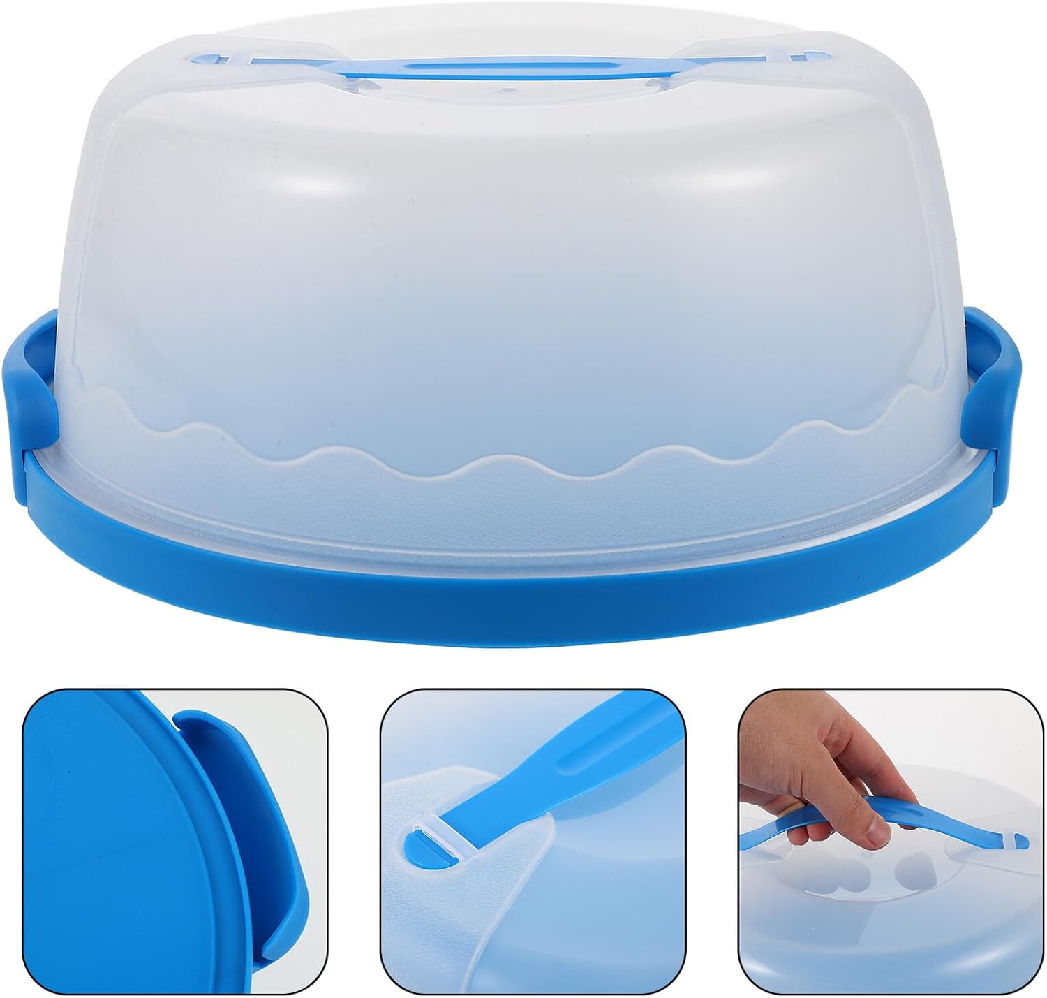 GLEAVI 6-8 Inch Cake Carrier with Handle Reusable Blue Plastic Cake Box Dessert Carrying Container Storage and Transport