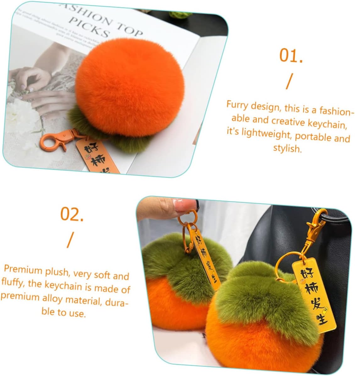 Cute Plush Persimmon Keychain Furry Backpack Charm Pendant Soft Fluffy Keyring for Bags Handbags Wallets Car Accessories Premium Quality Cartoon Keychain Decoration - Image 5
