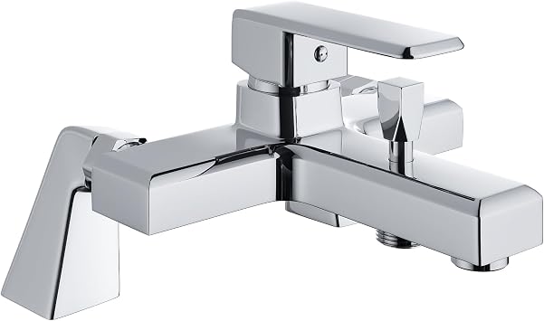 MORADO Bath Shower Mixer Tap,Single Lever Bathtub Shower Tap,Monobloc Shower Mixer Tap with Bathtub Spout,Solid Brass,Chrome,Square Shape Bathtub Pillars,Deck Mounted