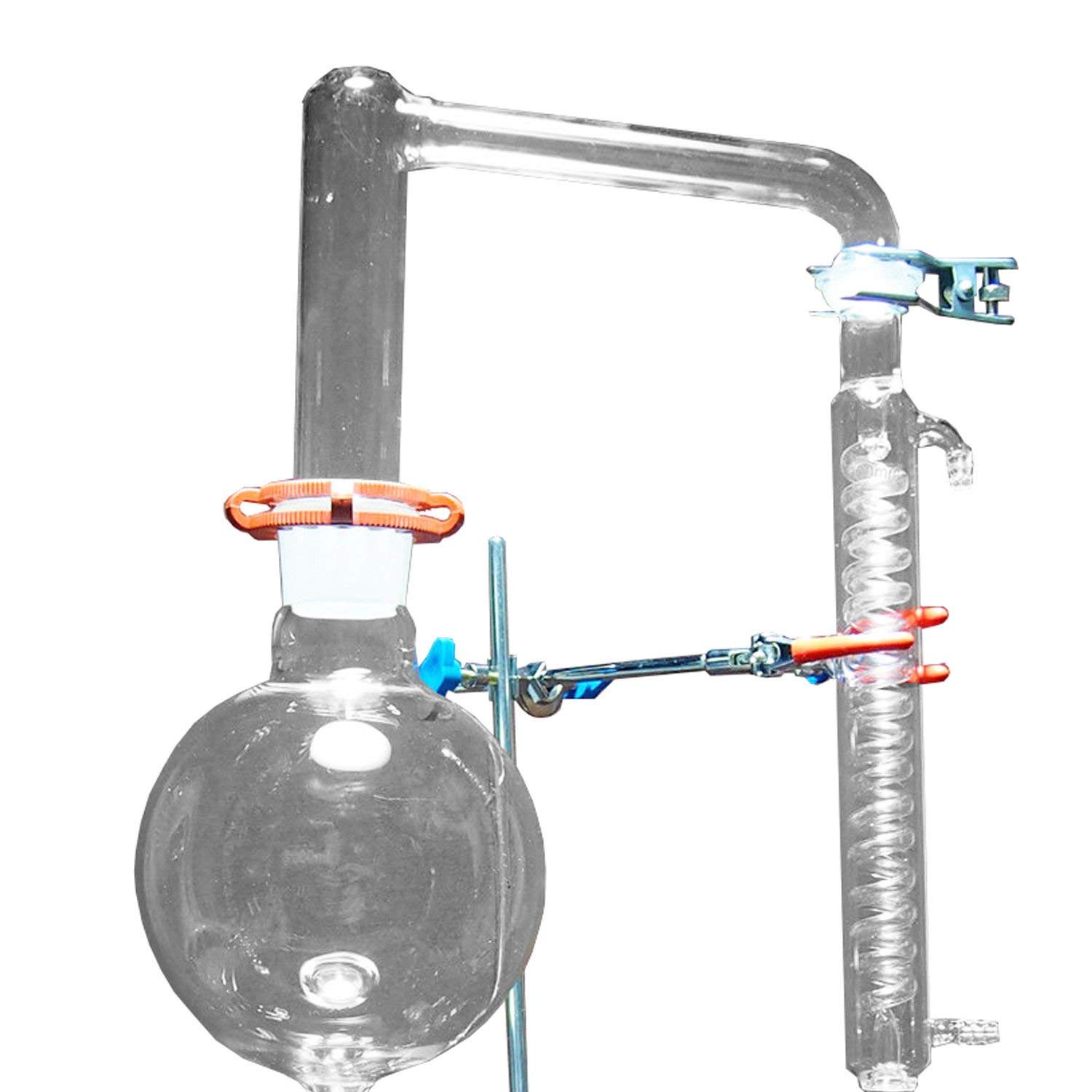 Cristalería de laboratorio Aparato de destilación de vapor Aceite esencial Purificador de agua Destilador 2000 ml W/estufa caliente Graham condensador