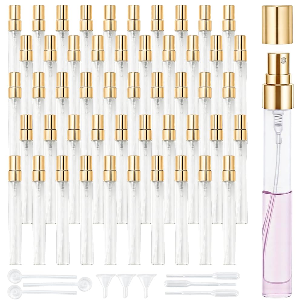 INFUNLY Lot de 50 mini flacons vaporisateurs en verre de 10 ml - Petits flacons de parfum de voyage en verre pour parfums, atomiseurs, échantillons de parfum, conteneurs portables
