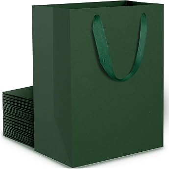 EUSOAR Green Gift Bags Small - Pack of 20 Dark Green Bags S 15 x 6 x 20 cm - 230 GSM Paper Bags with Handle Green - Gift Bag Dark Green - Small Paper Carrier Bags for Men Birthday Christmas