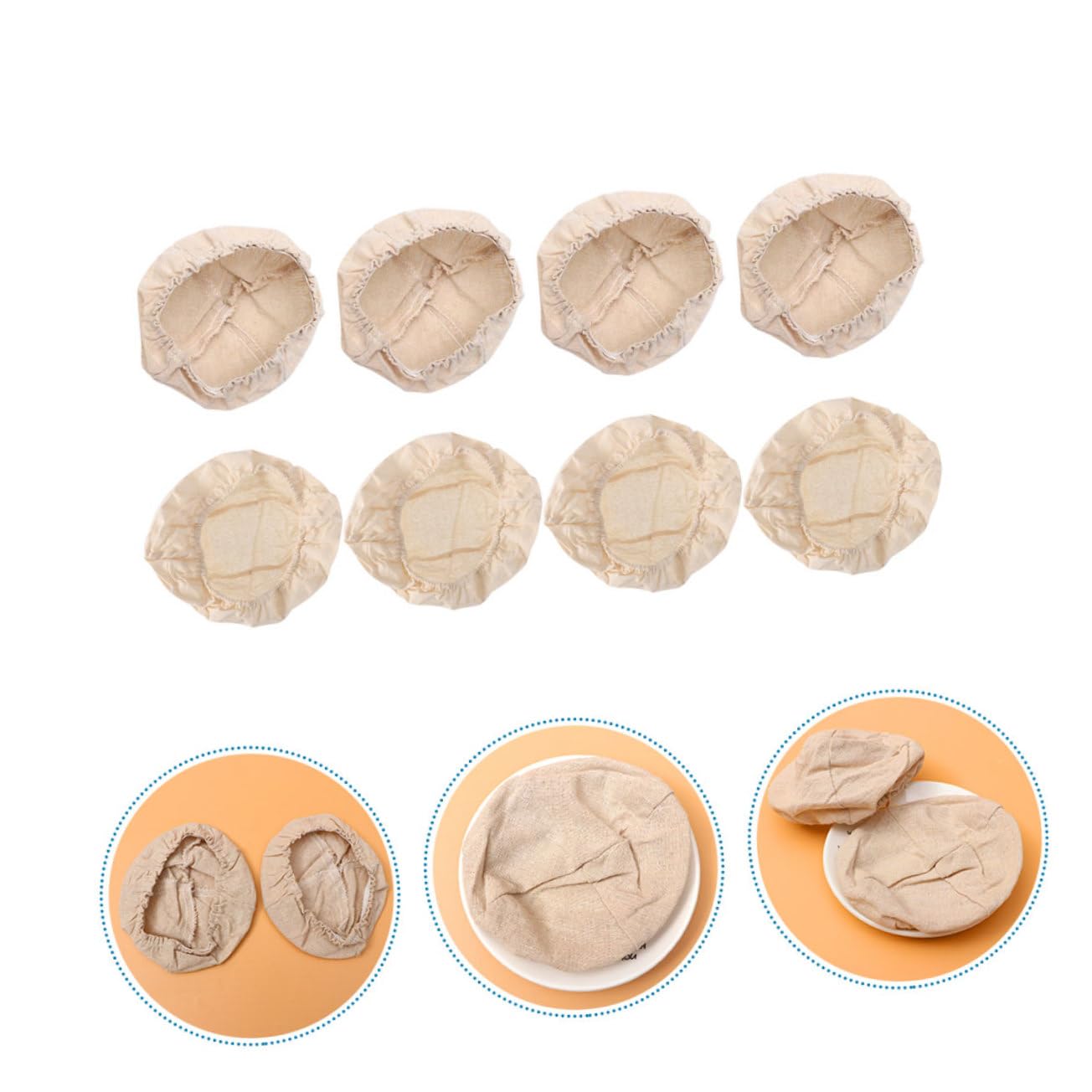 MAGICLULU 2 Sätze Gärkorb-stoffabdeckung Brotkorbauskleidung Lebensmittelbehälter Mit Deckel Brotteig Fermentations Abdeckung Brotteig Fermentationskorb Abdeckung Backgerät Khaki 8 Stück * 2