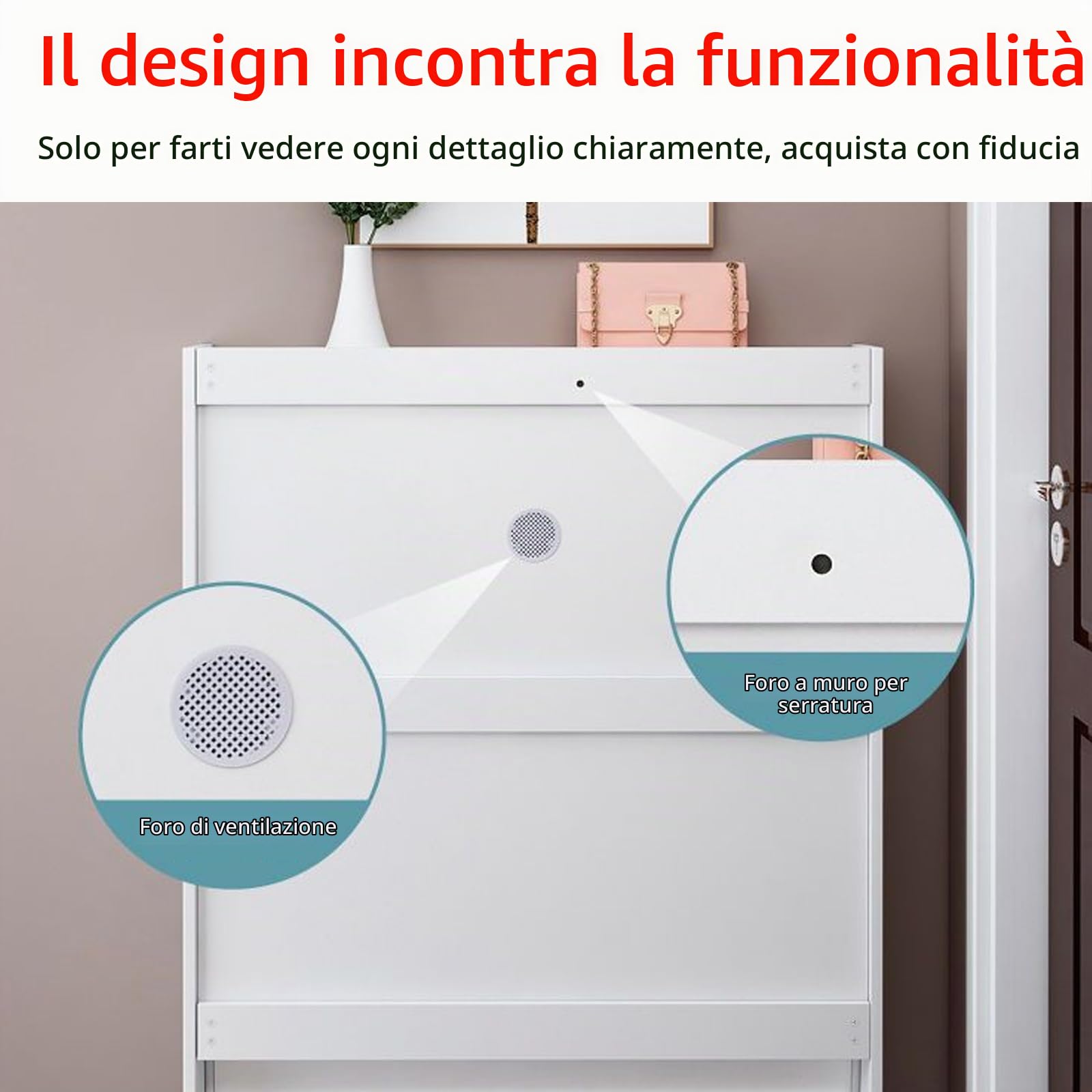 Scarpiera Chiusa Bassa da Ingresso, Salvaspazio Slim in Legno, Organizzatore Indipendente per Corridoio/Armadio, Bianco