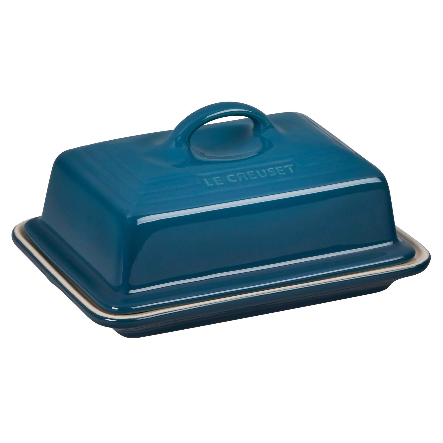 LE CREUSET Mantequera de cerámica de gres, 900 g, 17 x 12.5 x 9 cm, Azul Deep Teal