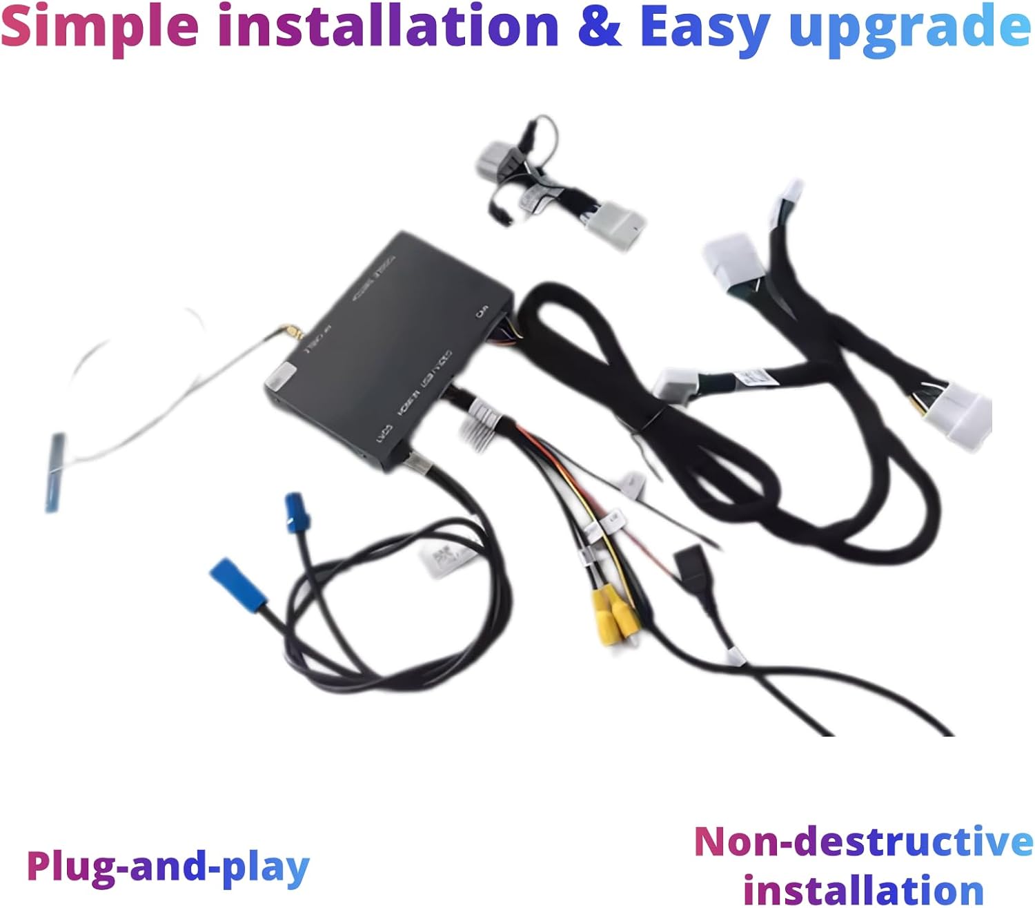 Wiring harness and main CarPlay module for installation.