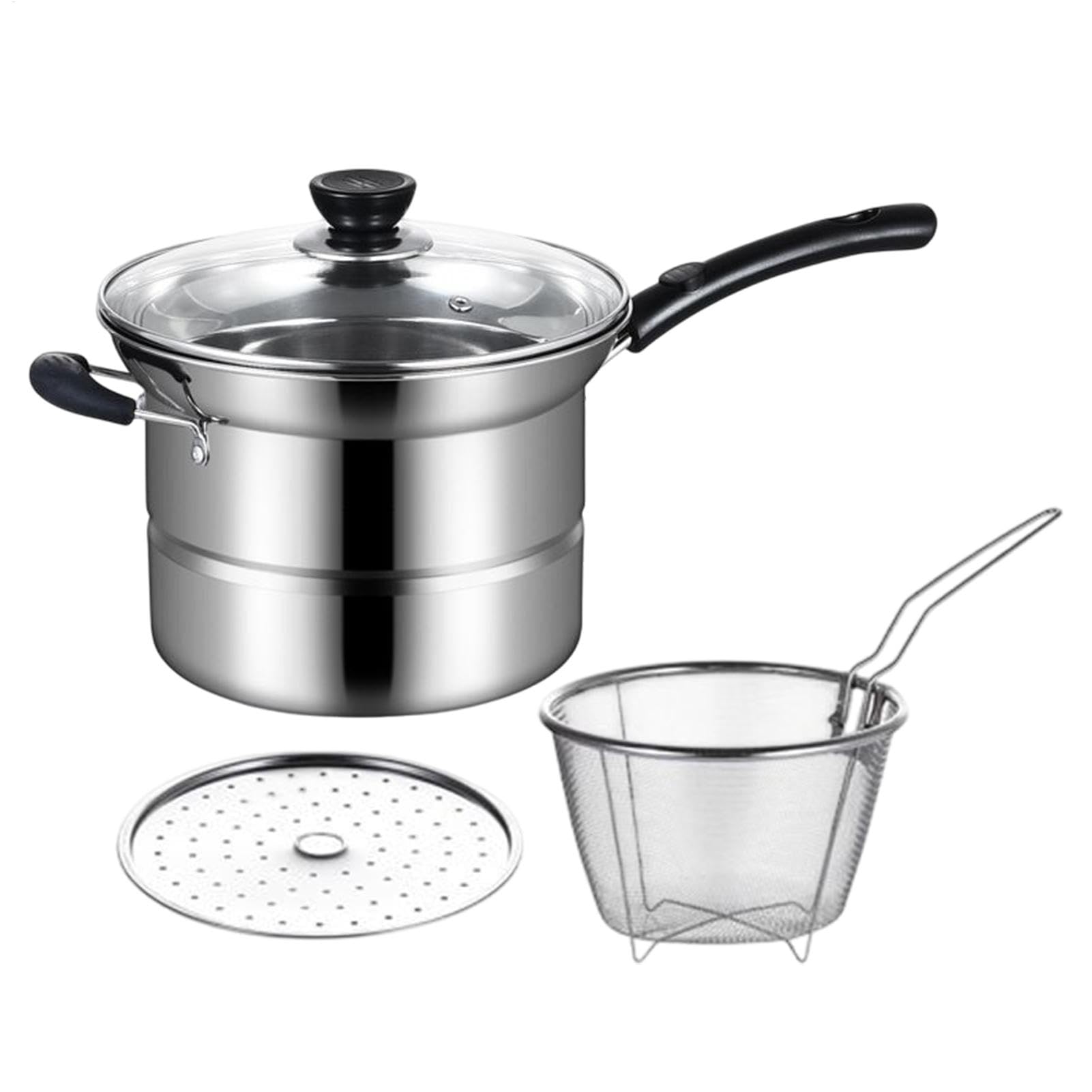 Pentola friggitrice, vaso di frittura con cestino Acciaio inossidabile in | da cucina multiuso per noodles, verdure, stufati, al vapore