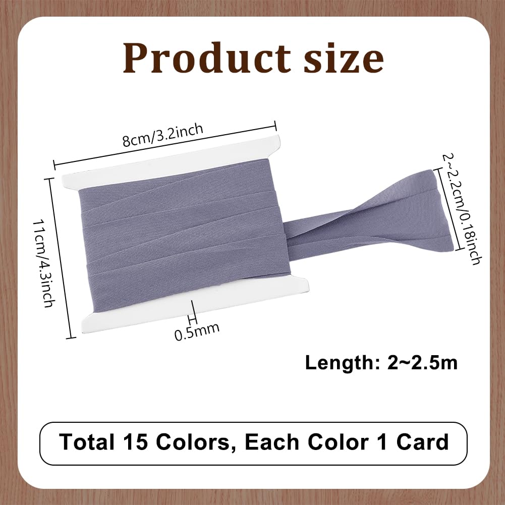 PH PandaHall Cinta al bies de algodón de doble pliegue de 34 m, 15 colores para manualidades, cinta de bies continua a granel para costura, acolchado, dobladillo, ropa, manualidades, 20 ~ 22 mm
