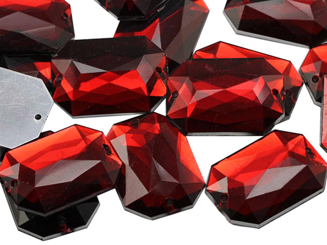 Allstarco 25x18mm Red Ruby CH17 Flat Back Octagon Sew On Beads for Crafts Plastic Acrylic Rhinestones with Holes for Sewing, Clothing Embelishments, Costume Cosplays 20 Pieces