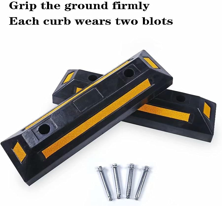 Parking Stopper for Garage Heavy Duty Rubber Parking Block Curb - Wheel Stop with Scatter Glass Reflective Yellow Targets for Car Garage Floor and Truck RV Stop Aid Indoor Outdoor, 2 Pack