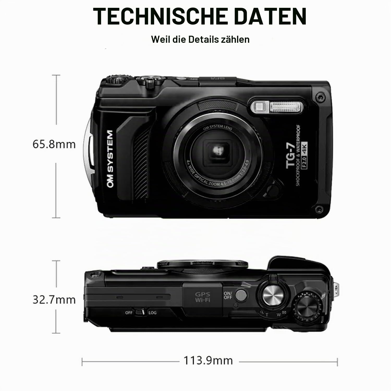 OM System Tough TG-7 Digitalkamera - Schwarz (Nachfolger Olympus TG-6)
