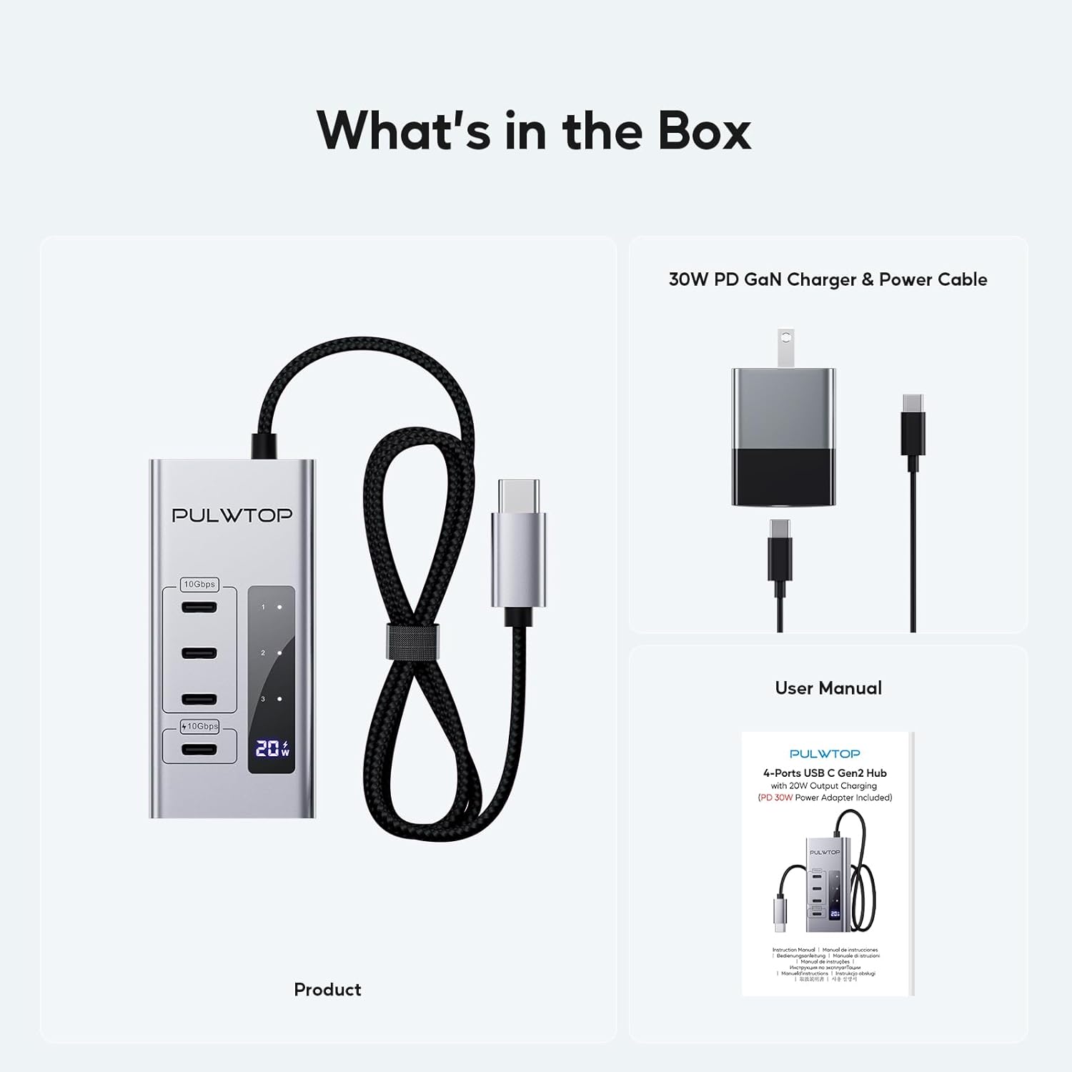 Powered USB C Hub, 4 in 1 USB C Hub Support Data 10Gbps & Charging(Not Support Video), USB C Powered Hub 10Gbps Ports for iMac, MacBook Pro/Air, iPad, XPS, USB Hub with 30W PD Power Adapter