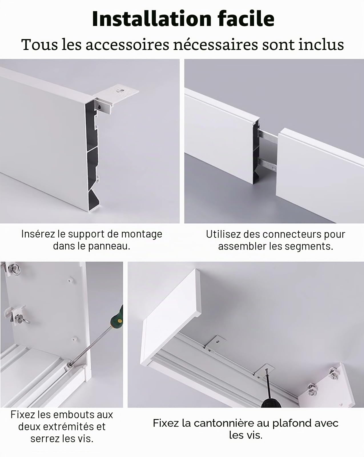 Tringle Rideau Cantonnière de Rideau Moderne sans Rail, Corniche de Fenêtre, Cantonnière sur Mesure, Tringle à Rideaux à Fixation Au Plafond, Cache-Rail en Aluminium(Gray,1m (3.3ft))