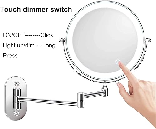 Miniatura 3 de ZADIKO Vanity Mirror,Touch Dimming Led,8 inch Double Sided Illuminated Wall Mounted Folding Bathroom Cosmetic Mirrors,3X,5X,7X,10X Magnification,7X