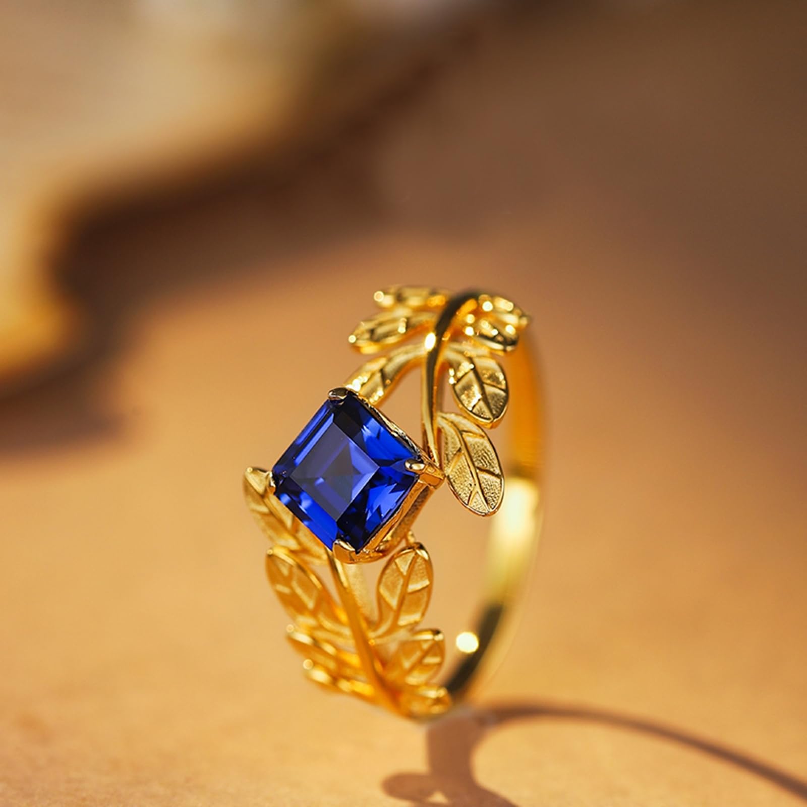 Alianzas de oro con zafiro creado de 1,5 quilates, elegante anillo de boda de oro real para mujer
