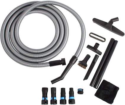 Cen-Tec Systems 95281 20 Ft. Home and Shop Vacuum Hose with Expanded Multi-Brand Power Tool Dust Collection Adapter Set Attachment Kit, Black