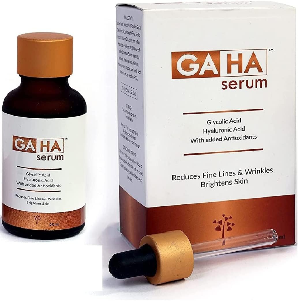 – GAHA anti-aging serum with Hyaluronic acid and Glycolic for wrinkles, finelines and brightening skin, all skin types 25ml
