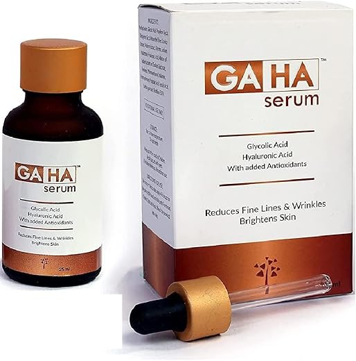 GAHA Anti-Aging Face Serum with Glycolic Acid, Hyaluronic Acid and Added Antioxidants, Reduces Fine Lines &amp; Wrinkles and B