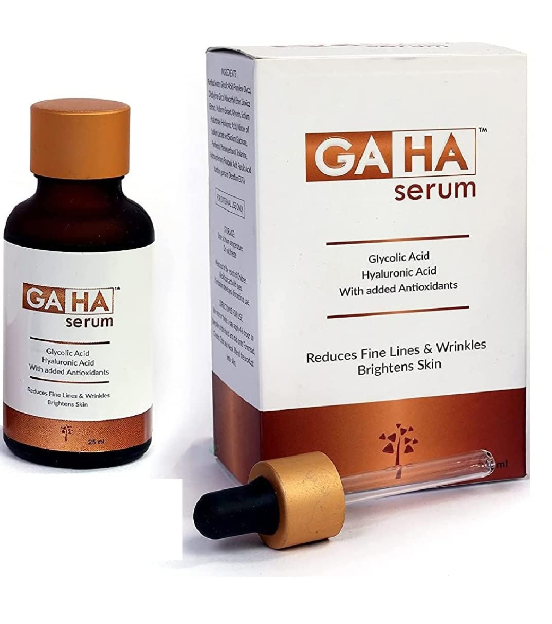 GAHA Anti-Aging Face Serum with Glycolic Acid, Hyaluronic Acid and Added Antioxidants, Reduces Fine Lines & Wrinkles and Brightening Skin, (25Ml)