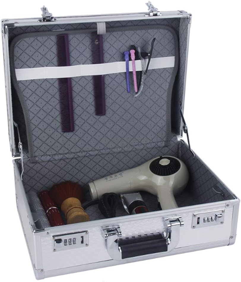 Makeup Suitcase Aluminum Alloy Waterproof And Wear Resistant Password Setting Professional Beauty Storage Box 39x17x29cm,Black (Silver)