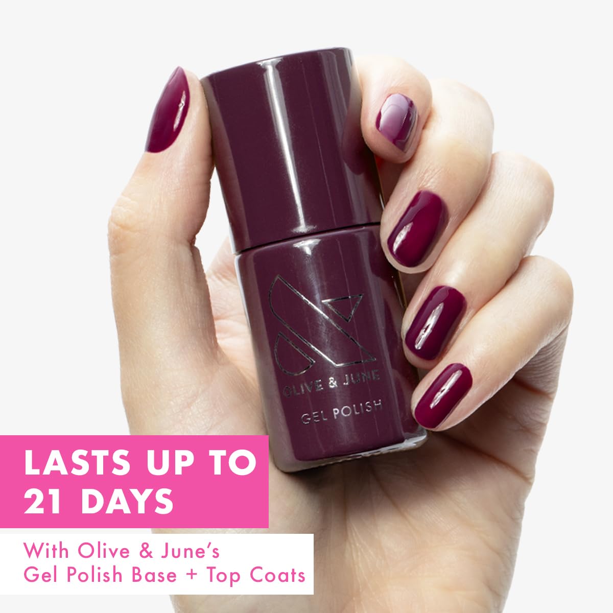 Olive & June Gel Nail Polish | Hema Free | UV LED Nail Lamp Needed | Long Lasting Formula | Up to 21 Days of Wear | Damage-Free Removal | Salon-Quality Manicure Pedicure at Home |Plaza Mulberry Purple