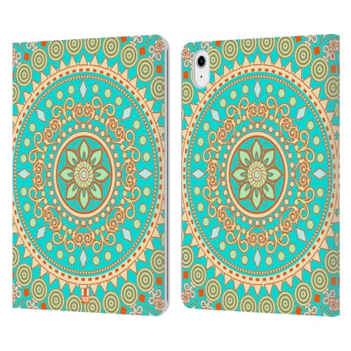 Étui portefeuille cuir fini mandala turquoise pour iPad Air 11