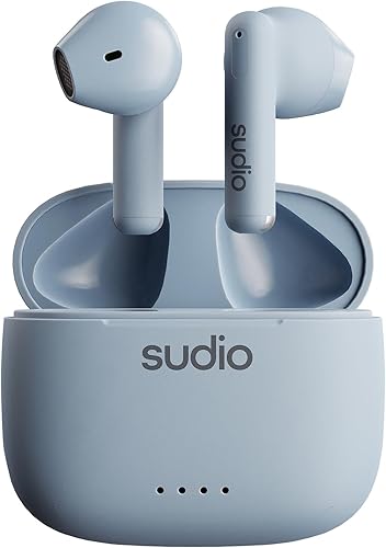 Sudio Auriculares inalámbricos A1 Bluetooth 5.3 con control táctil con estuche de carga inalámbrica, compacto IPX4, impermeable, con micrófono