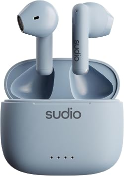 Sudio A1 Blue, Bluetooth headset, compact wireless charging dock, IPX4 protected, noise-cancelling headset with integrated microphone, premium crystal sound
