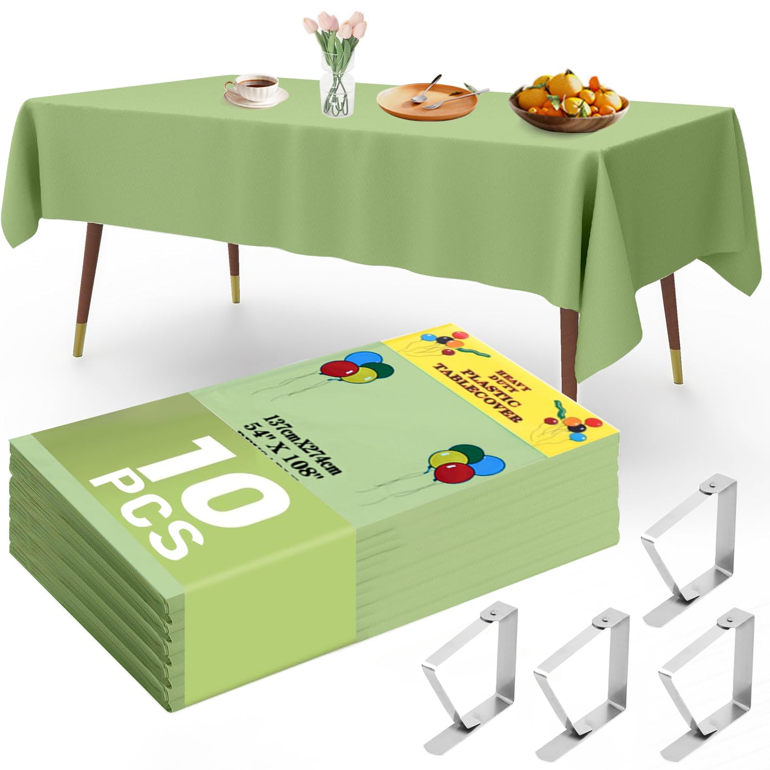YSOOUA Tovaglia Usa e Getta 10 pezzi Tovaglie Verde 137 x 274 cm Tovaglia Antimacchia con Fermatovaglia per Tavolo da Buffet, Feste, Cena, Matrimonio, Anniversario e Altro