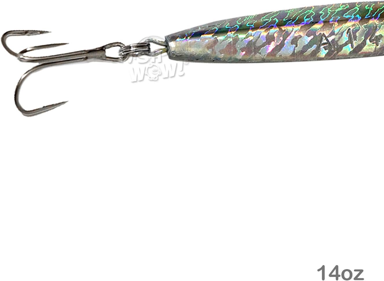 2pcs Fish WOW!® 14oz Diamond Jigs Chrome Silver jig + Mylar Holographic Laser Fishing jigs with a Treble Hook, Nickel Finish Saltwater