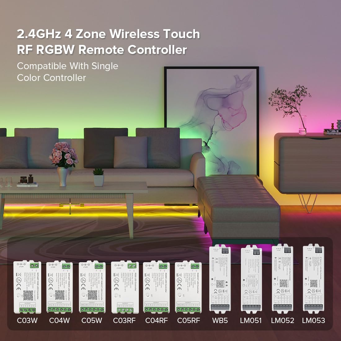 SEZO RC03RFB RGB RGBW RGBCCT 2.4G RF Mando a Distancia 4-Zona Control Múltiples Modos de Color Compatible con WB5 C03W C03RF C04W C04RF C05W C05RF