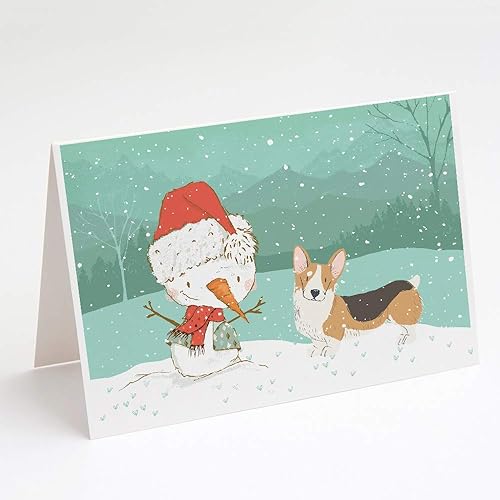 Miniatura 7 de Caroline's Treasures CK2033GCA7P - Tarjetas de felicitación y sobres de Navidad de pastor alemán y muñeco de nieve, paquete de 8 tarjetas en blanco