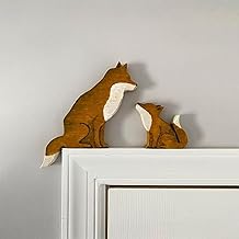 Mama and Baby Fox Door Topper Adorable Fox Shape Statue Door Corner Sculpture for Handcrafted Wood Decor Sign, Creative Wooden Art Figurine Ornament for Garden Living Room Bedroom Office (Baby+Mama)