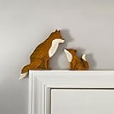 Mama and Baby Fox Door Topper Adorable Fox Shape Statue Door Corner Sculpture for Handcrafted Wood Decor Sign, Creative Wooden Art Figurine Ornament for Garden Living Room Bedroom Office (Baby+Mama)