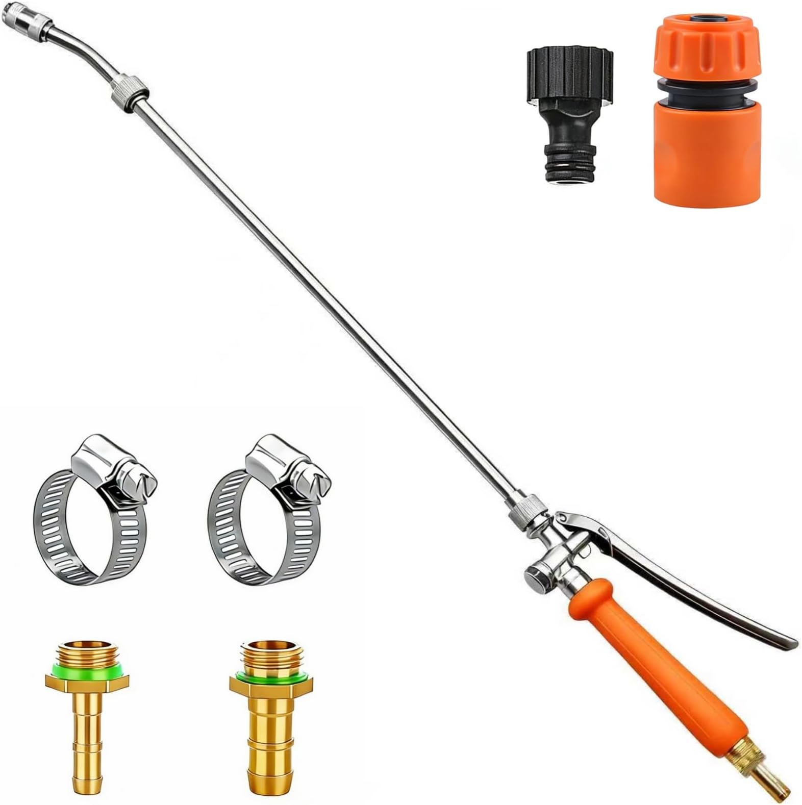 VANPET All Metal Sprayer Wand,1/4" & 3/8" & 1/2" Brass Barbs Sprayer Wand Replacement, Built-in Shut Valve Stainless Steel & 2 Hose Clamps (29 Inches Sprayer Wand)