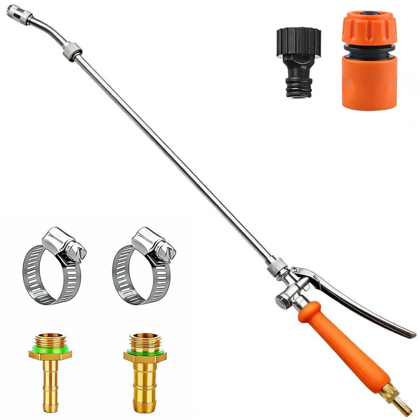 All Metal Replacement Sprayer Wand, 1/4" & 3/8" Brass Barb Sprayer Wand with Stainless Steel Shut off Valve & 2 Hose Clamps (29 Inches)